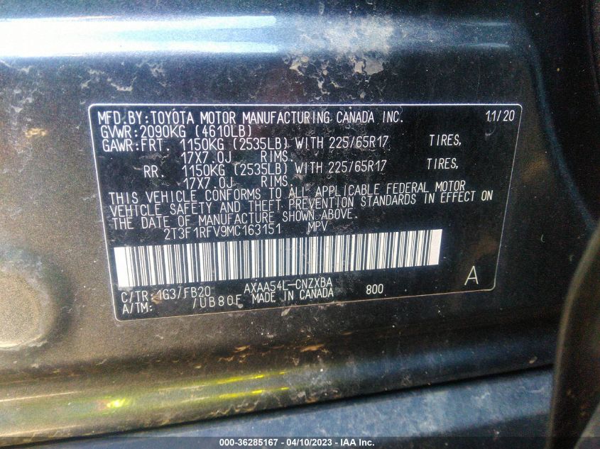 2021 TOYOTA RAV4 LE - 2T3F1RFV9MC163151