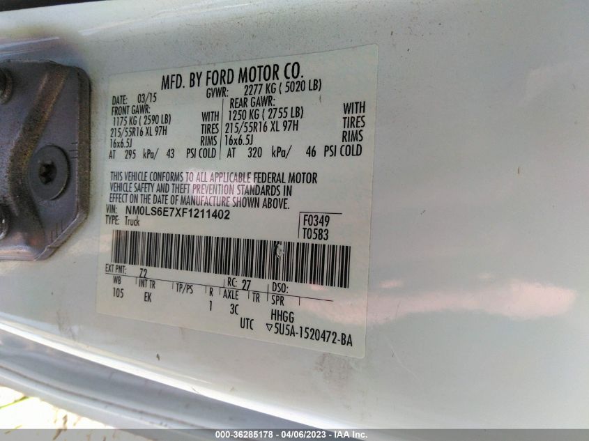 2015 FORD TRANSIT CONNECT XL - NM0LS6E7XF1211402