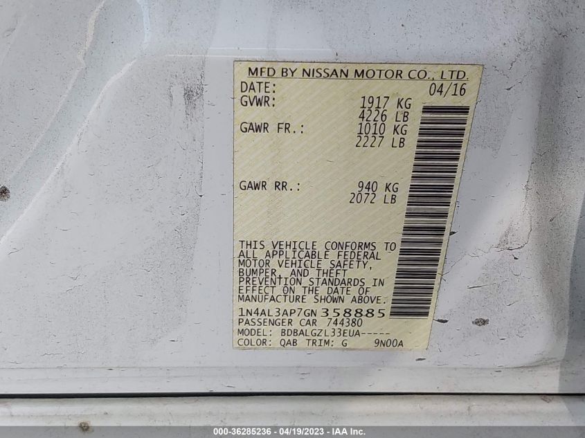 2016 NISSAN ALTIMA 2.5 S - 1N4AL3AP7GN358885