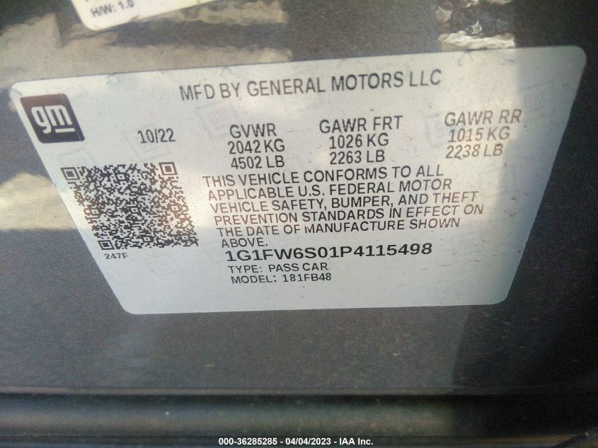 2023 CHEVROLET BOLT EV 1LT - 1G1FW6S01P4115498