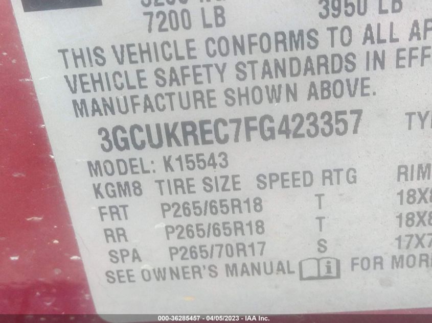 2015 CHEVROLET SILVERADO 1500 LT - 3GCUKREC7FG423357