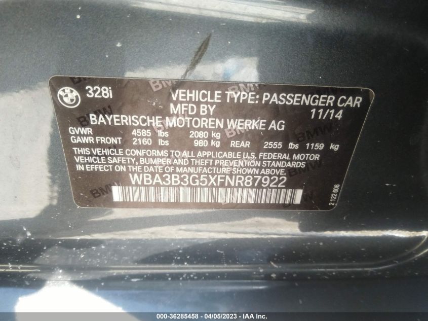 2015 BMW 3 SERIES 328I XDRIVE - WBA3B3G5XFNR87922