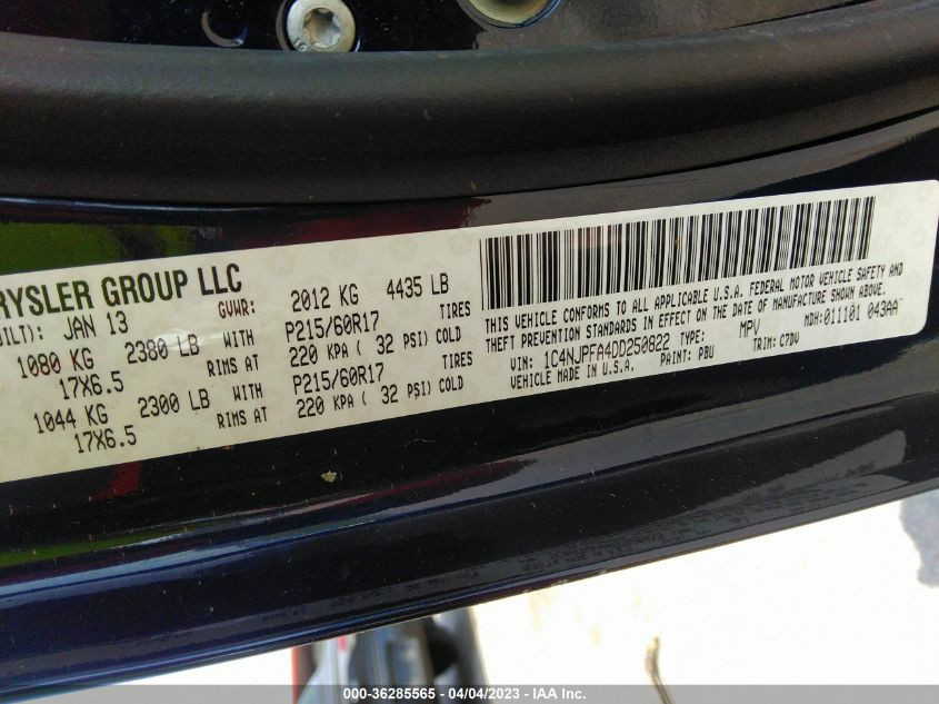 2013 JEEP PATRIOT LATITUDE - 1C4NJPFA4DD250822