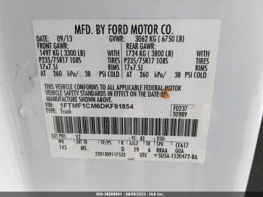 2013 FORD F-150 XL/STX/XLT - 1FTMF1CM6DKF91854