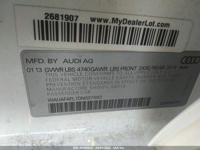 2013 AUDI A4 PREMIUM - WAUAFAFL1DN037493