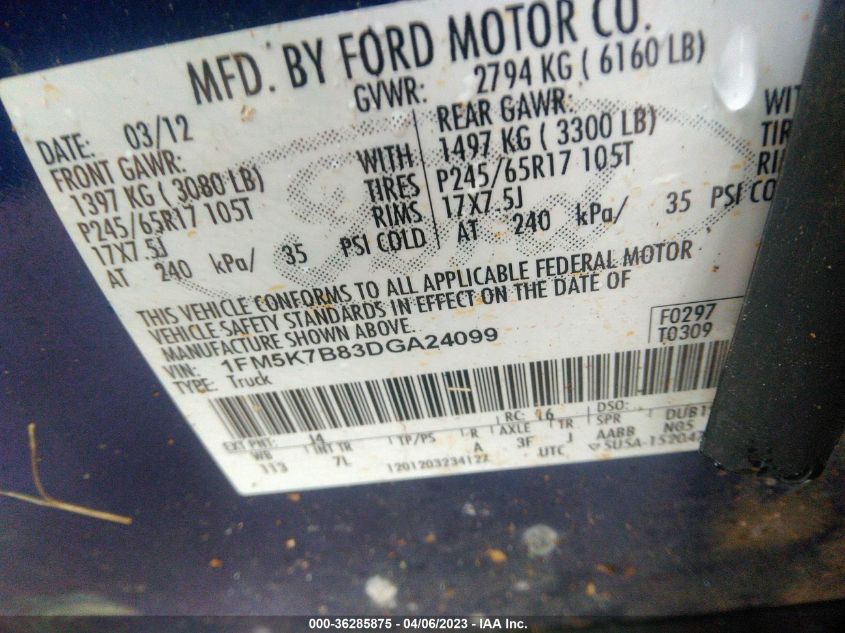 2013 FORD EXPLORER BASE - 1FM5K7B83DGA24099