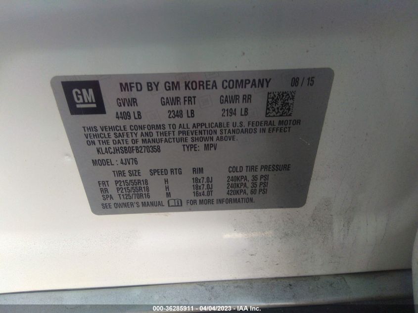 2015 BUICK ENCORE PREMIUM - KL4CJHSB0FB270358