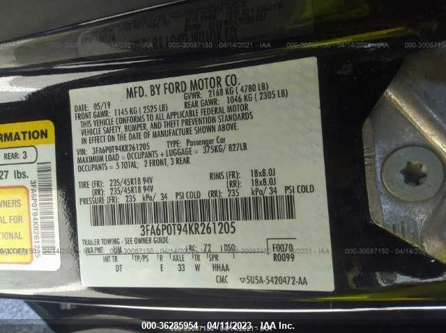 2019 FORD FUSION SE 3FA6P0T94KR261205