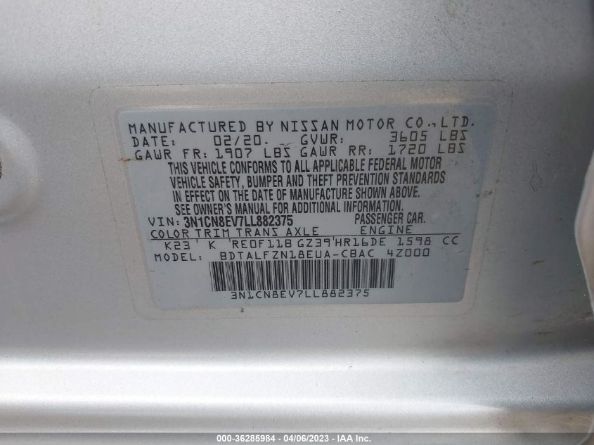 2020 NISSAN VERSA SV - 3N1CN8EV7LL882375
