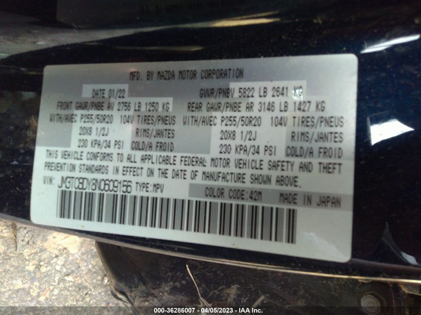 2022 MAZDA CX-9 GRAND TOURING - JM3TCBDY8N0609156