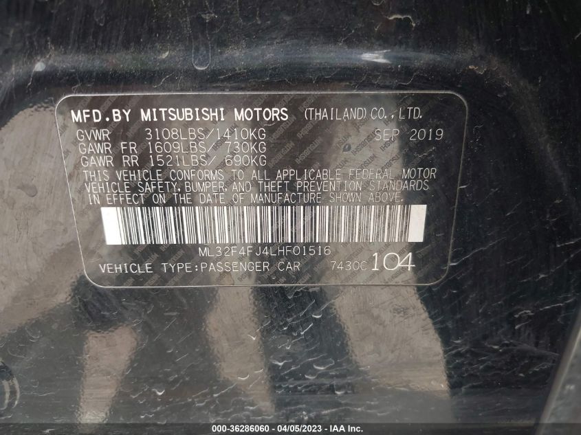 2020 MITSUBISHI MIRAGE G4 SE/LE - ML32F4FJ4LHF01516