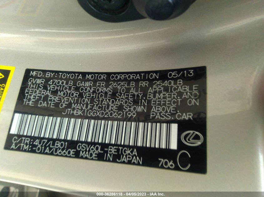 2013 LEXUS ES 350 4DR SDN - JTHBK1GGXD2062199