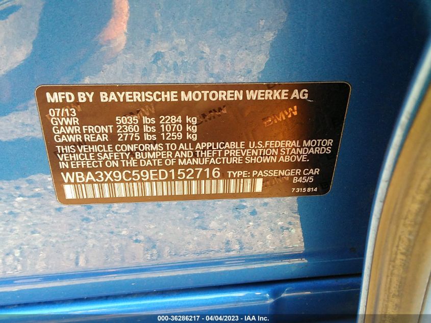 2014 BMW 3 SERIES GRAN TURISMO 335I XDRIVE WBA3X9C59ED152716
