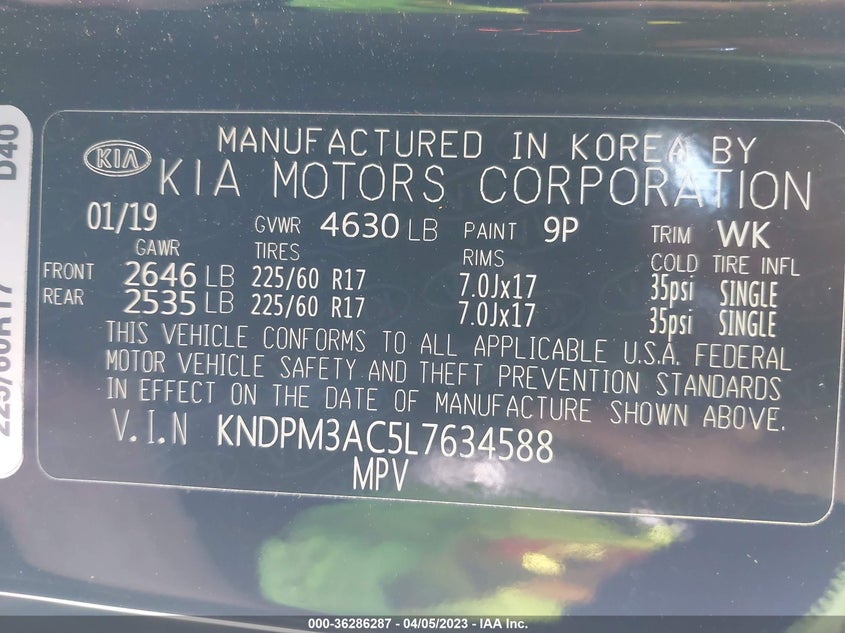 VIN KNDPM3AC5L7634588 2020 KIA SPORTAGE LX