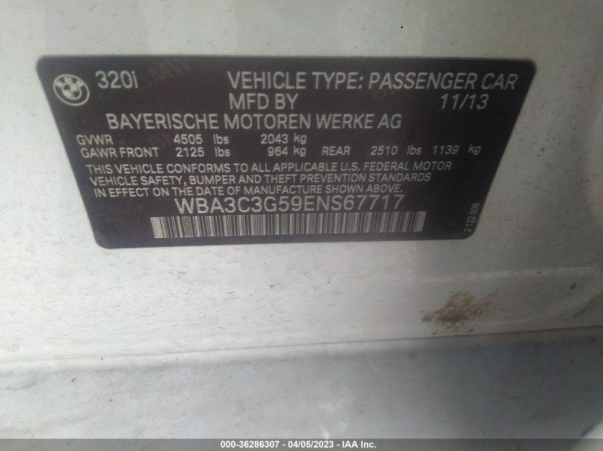 2014 BMW 320I XDRIVE WBA3C3G59ENS67717