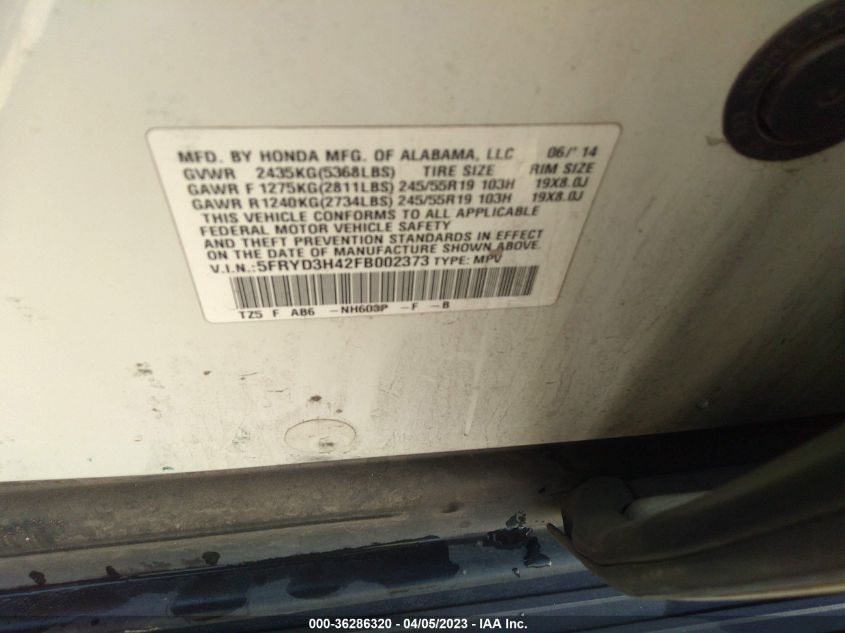 2015 ACURA MDX TECH PKG - 5FRYD3H42FB002373