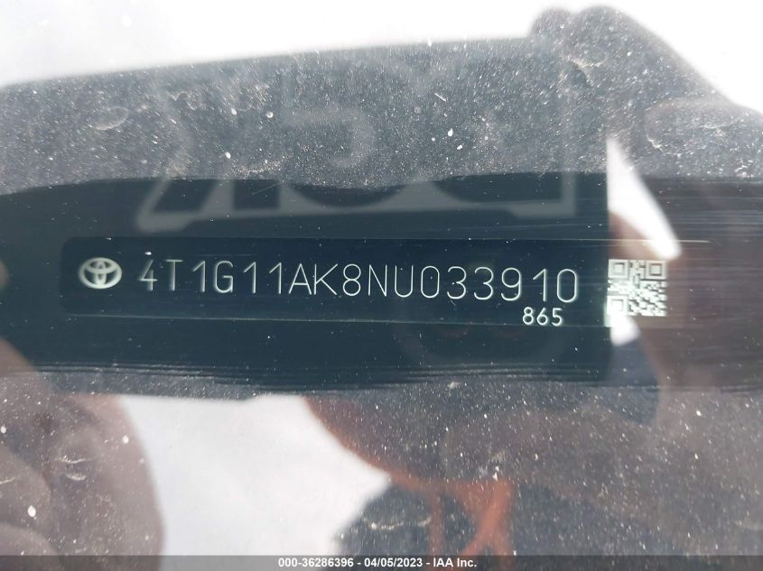 2022 TOYOTA CAMRY SE - 4T1G11AK8NU033910