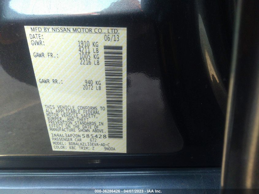 2013 NISSAN ALTIMA 2.5 SL - 1N4AL3AP2DN585428