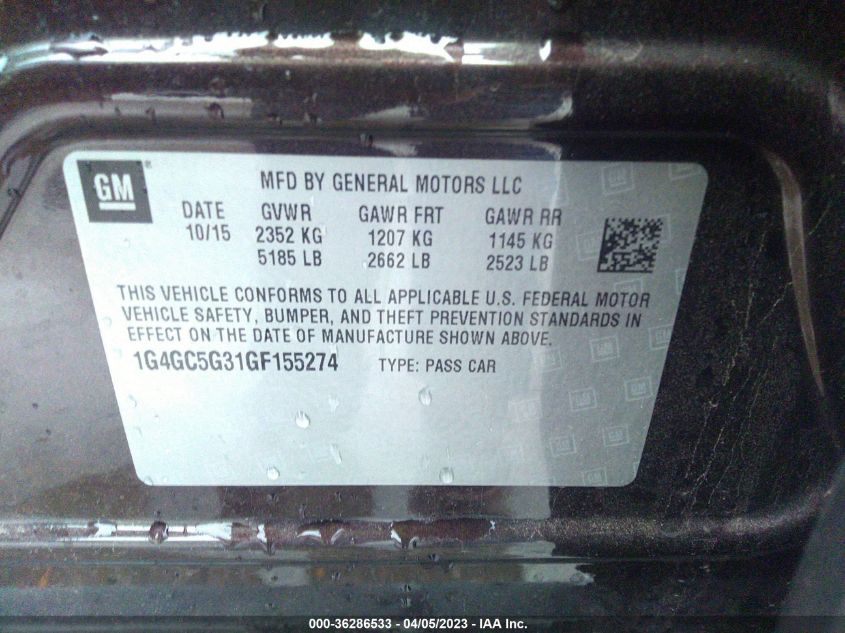 2016 BUICK LACROSSE LEATHER - 1G4GC5G31GF155274