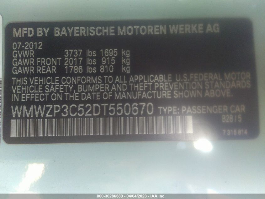 2013 MINI COOPER CONVERTIBLE S WMWZP3C52DT550670