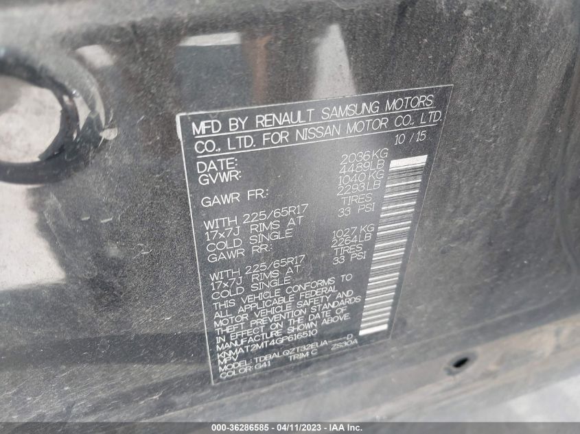2016 NISSAN ROGUE SV - KNMAT2MT4GP616510
