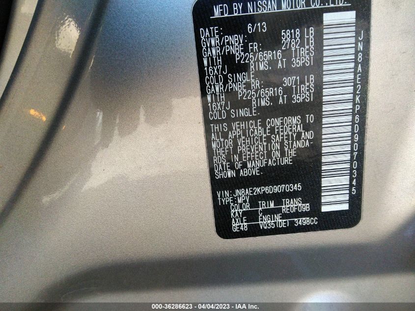 2013 NISSAN QUEST SV - JN8AE2KP6D9070345