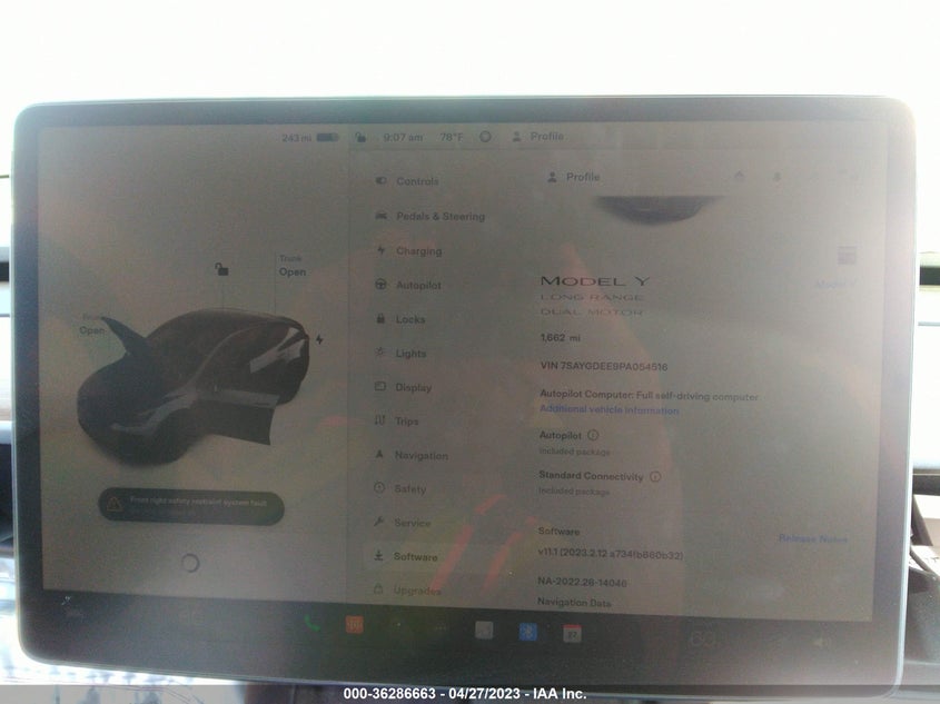 VIN 7SAYGDEE9PA054516 2023 TESLA MODEL Y LONG RANGE