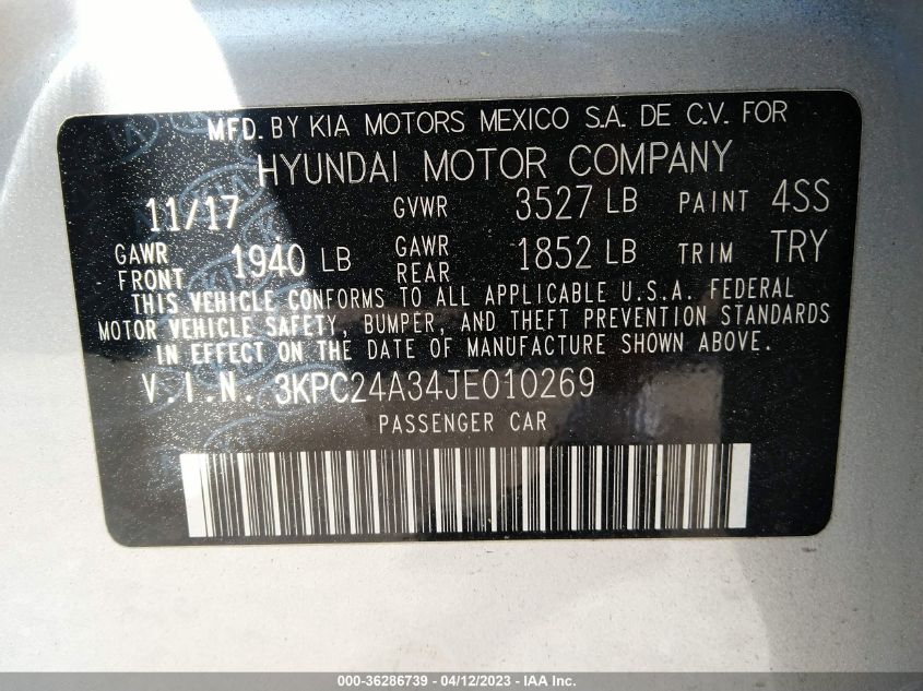 2018 HYUNDAI ACCENT SE - 3KPC24A34JE010269