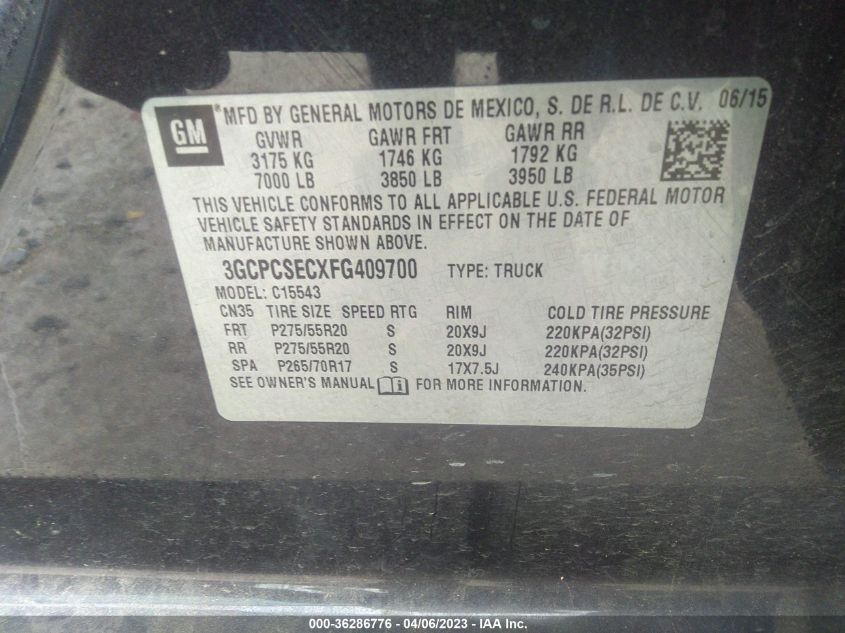 2015 CHEVROLET SILVERADO 1500 LTZ - 3GCPCSECXFG409700