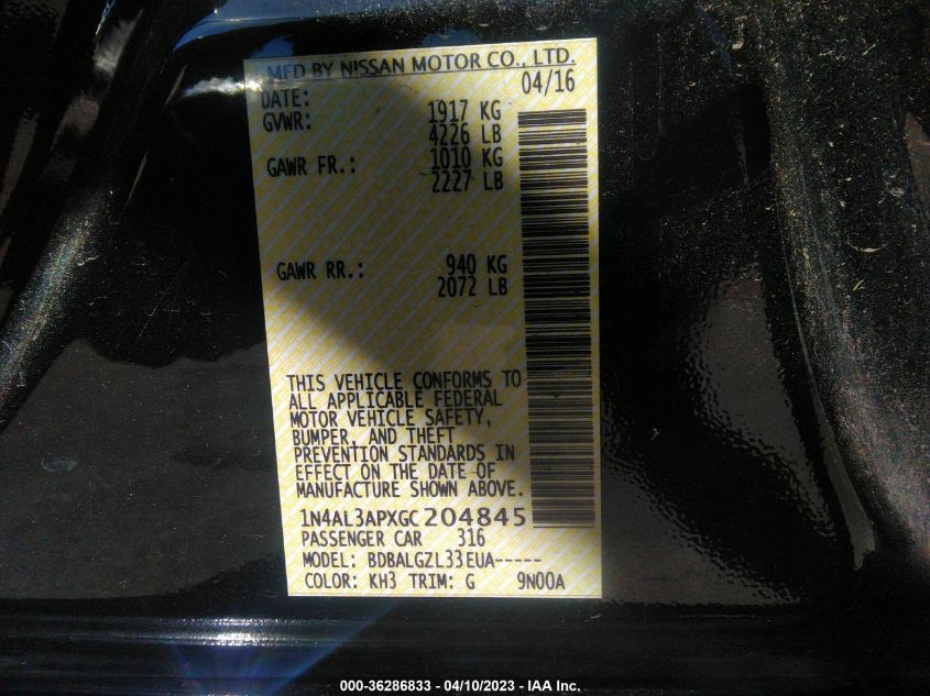 2016 NISSAN ALTIMA 2.5 - 1N4AL3APXGC204845