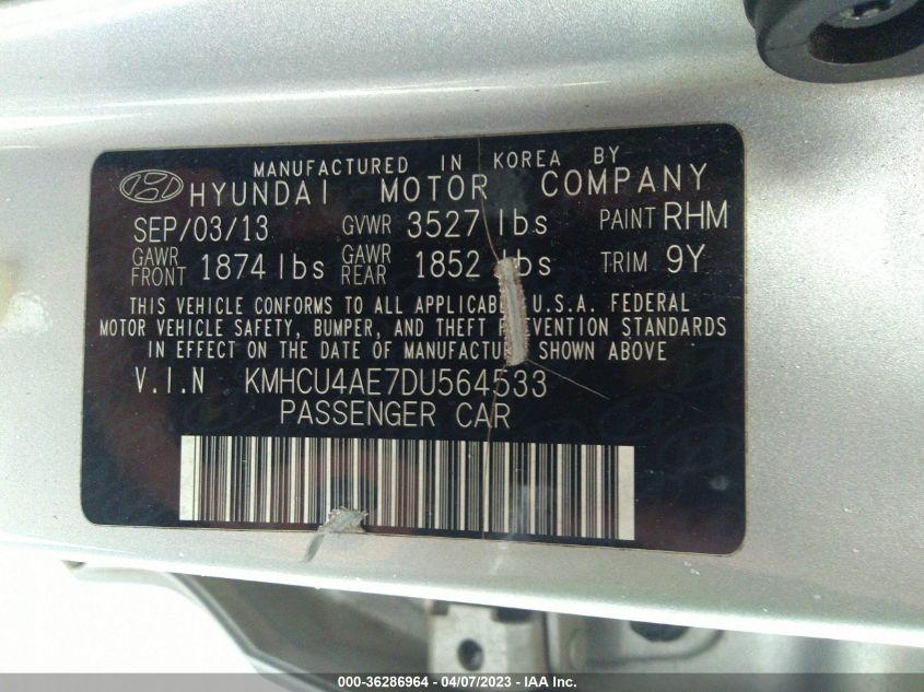 2013 HYUNDAI ACCENT GLS - KMHCU4AE7DU564533