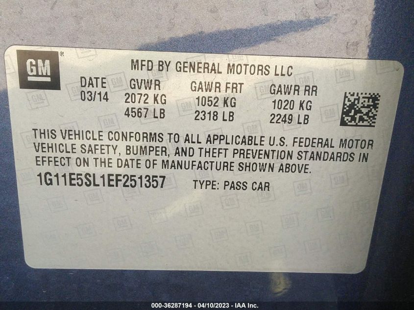 2014 CHEVROLET MALIBU LT - 1G11E5SL1EF251357