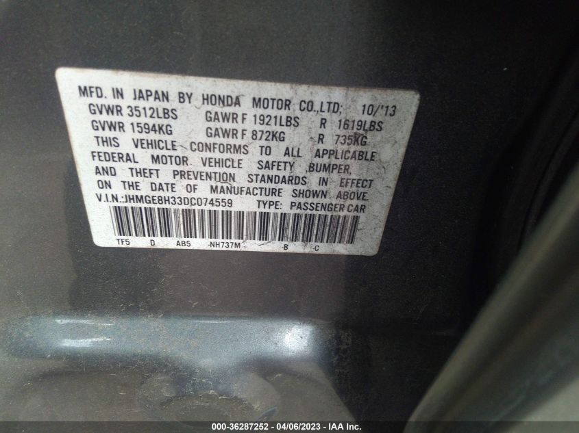 2013 HONDA FIT - JHMGE8H33DC074559