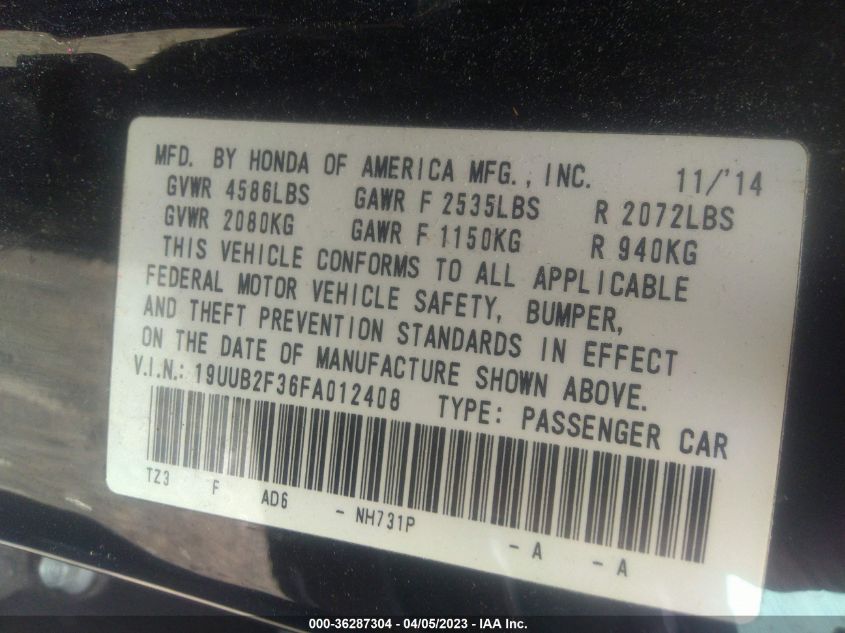 2015 ACURA TLX V6 - 19UUB2F36FA012408