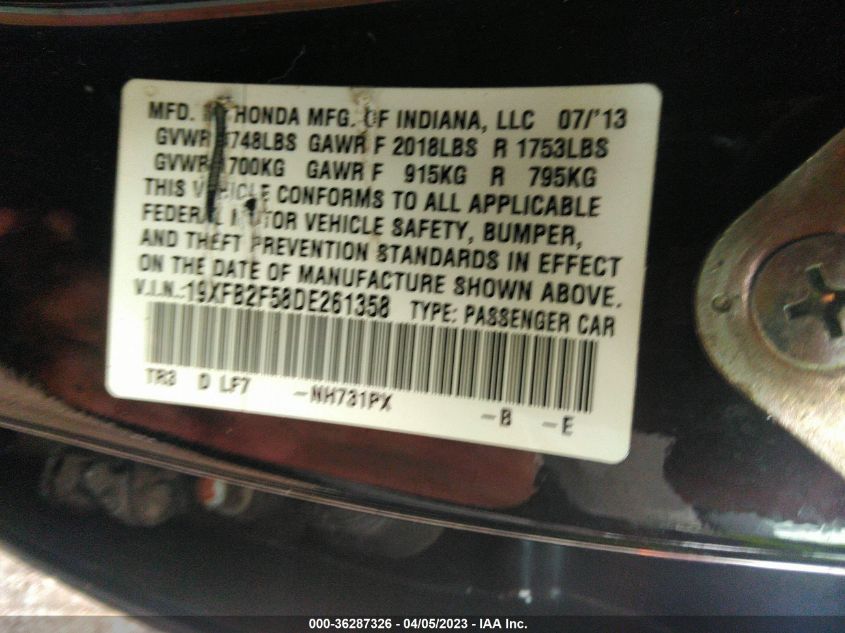 2013 HONDA CIVIC SDN LX - 19XFB2F58DE261358