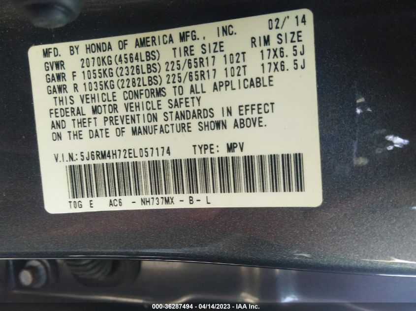 2014 HONDA CR-V EX-L - 5J6RM4H72EL057174