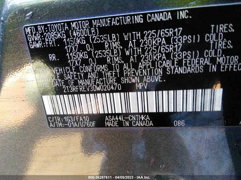 2013 TOYOTA RAV4 XLE - 2T3RFREV3DW020470