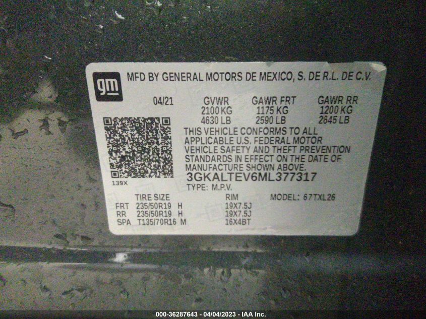 2021 GMC TERRAIN SLE - 3GKALTEV6ML377317