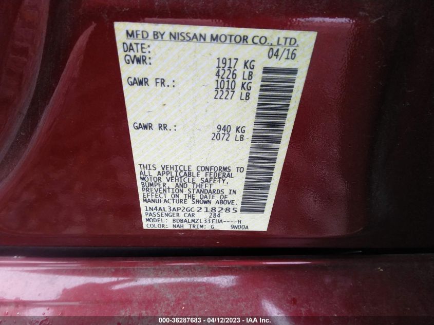 2016 NISSAN ALTIMA 2.5 SV - 1N4AL3AP2GC218285