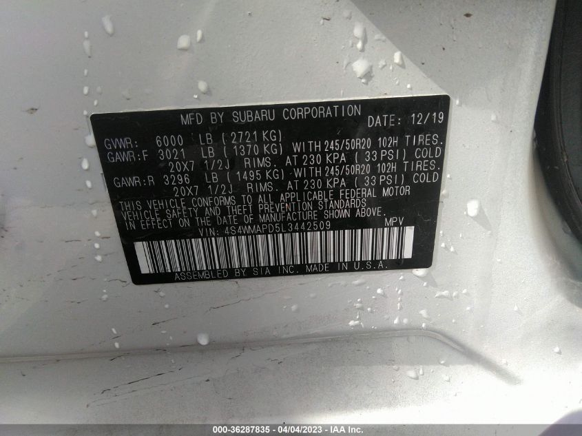 2020 SUBARU ASCENT LIMITED - 4S4WMAPD5L3442509