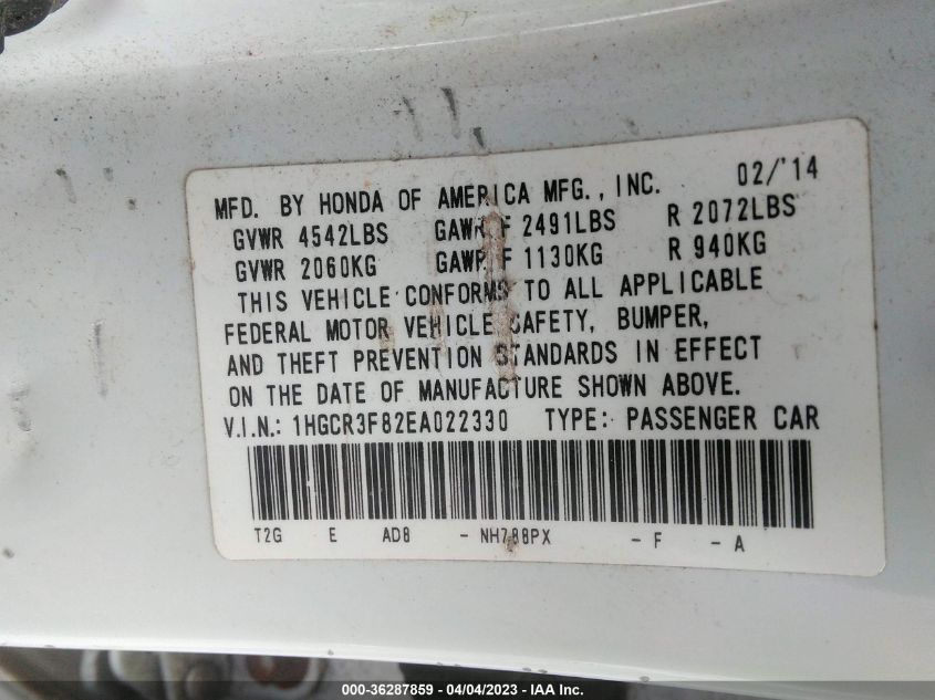2014 HONDA ACCORD SEDAN EX-L - 1HGCR3F82EA022330