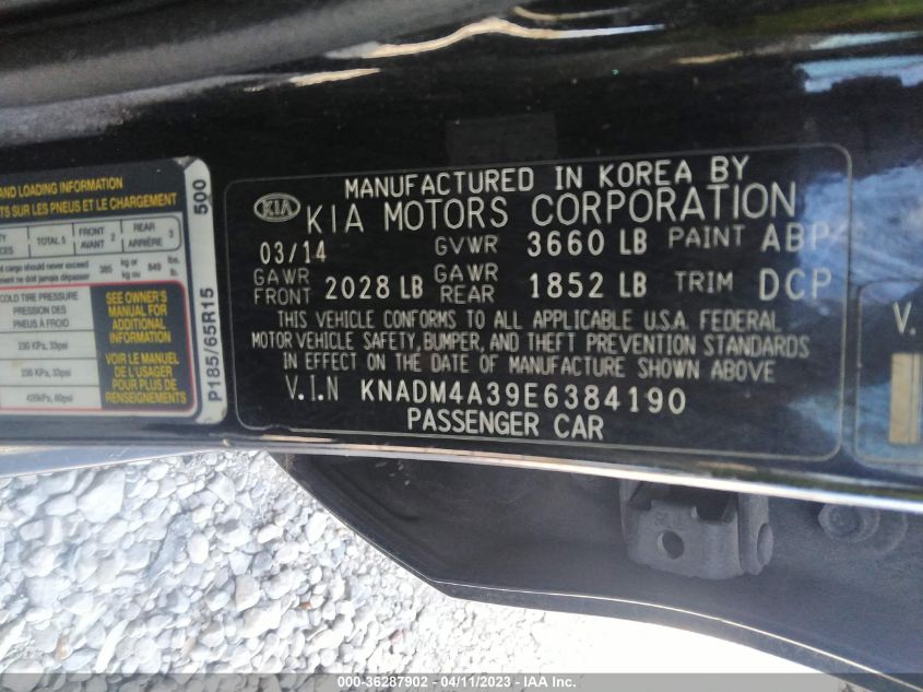 2014 KIA RIO LX - KNADM4A39E6384190