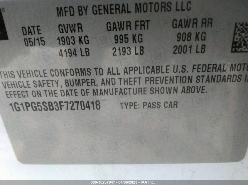 2015 CHEVROLET CRUZE LTZ - 1G1PG5SB3F7270418