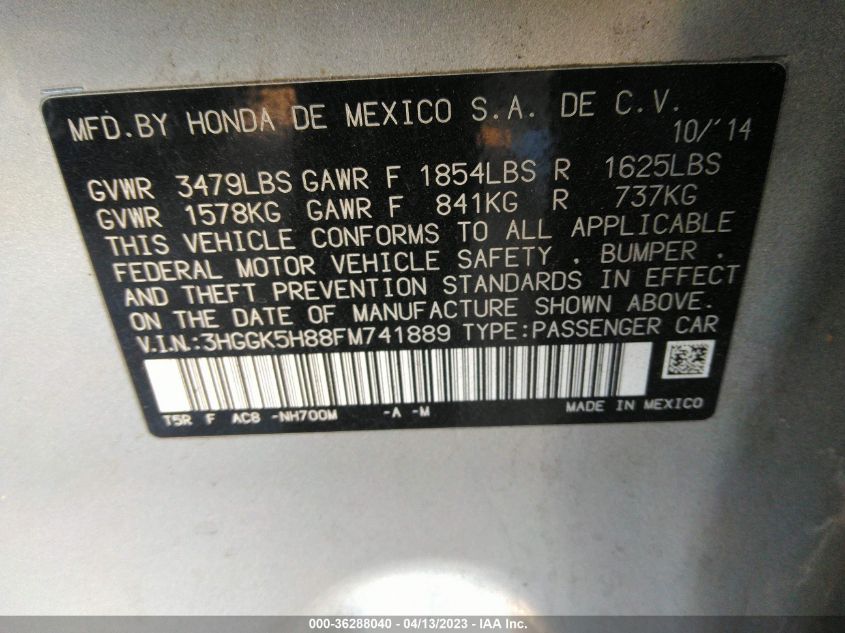 2015 HONDA FIT EX - 3HGGK5H88FM741889