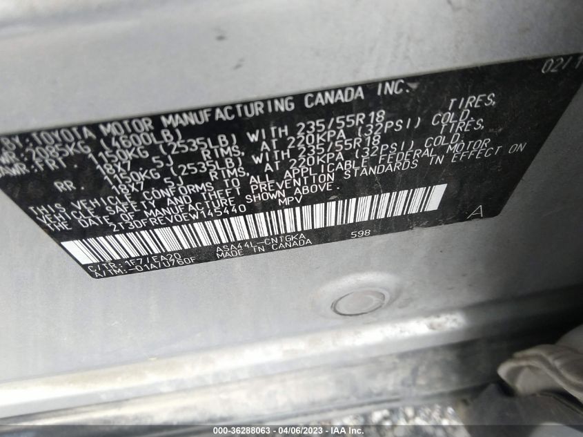 2014 TOYOTA RAV4 LIMITED - 2T3DFREV0EW145440