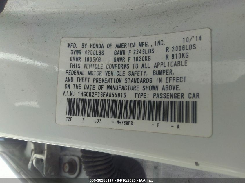 2015 HONDA ACCORD SEDAN LX - 1HGCR2F38FA055915