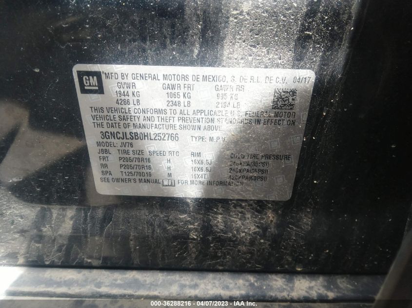 2017 CHEVROLET TRAX LT - 3GNCJLSB0HL252766