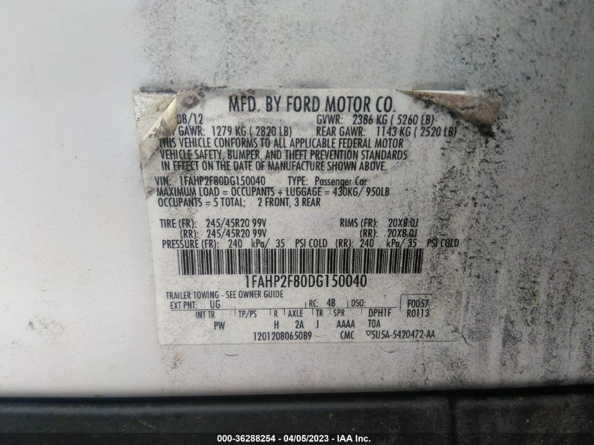 2013 FORD TAURUS LIMITED - 1FAHP2F80DG150040