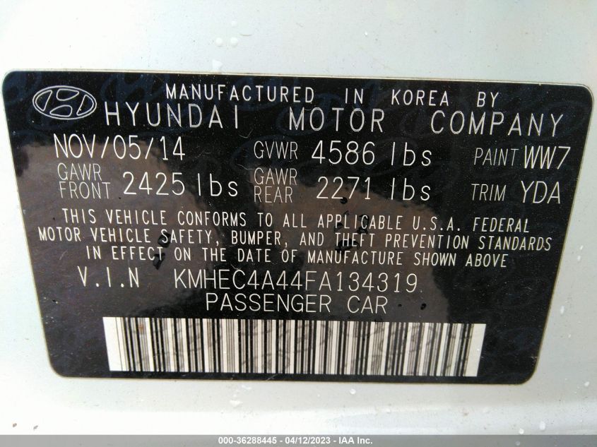 2015 HYUNDAI SONATA HYBRID - KMHEC4A44FA134319