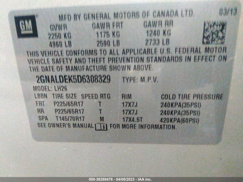2013 CHEVROLET EQUINOX LT - 2GNALDEK5D6308329
